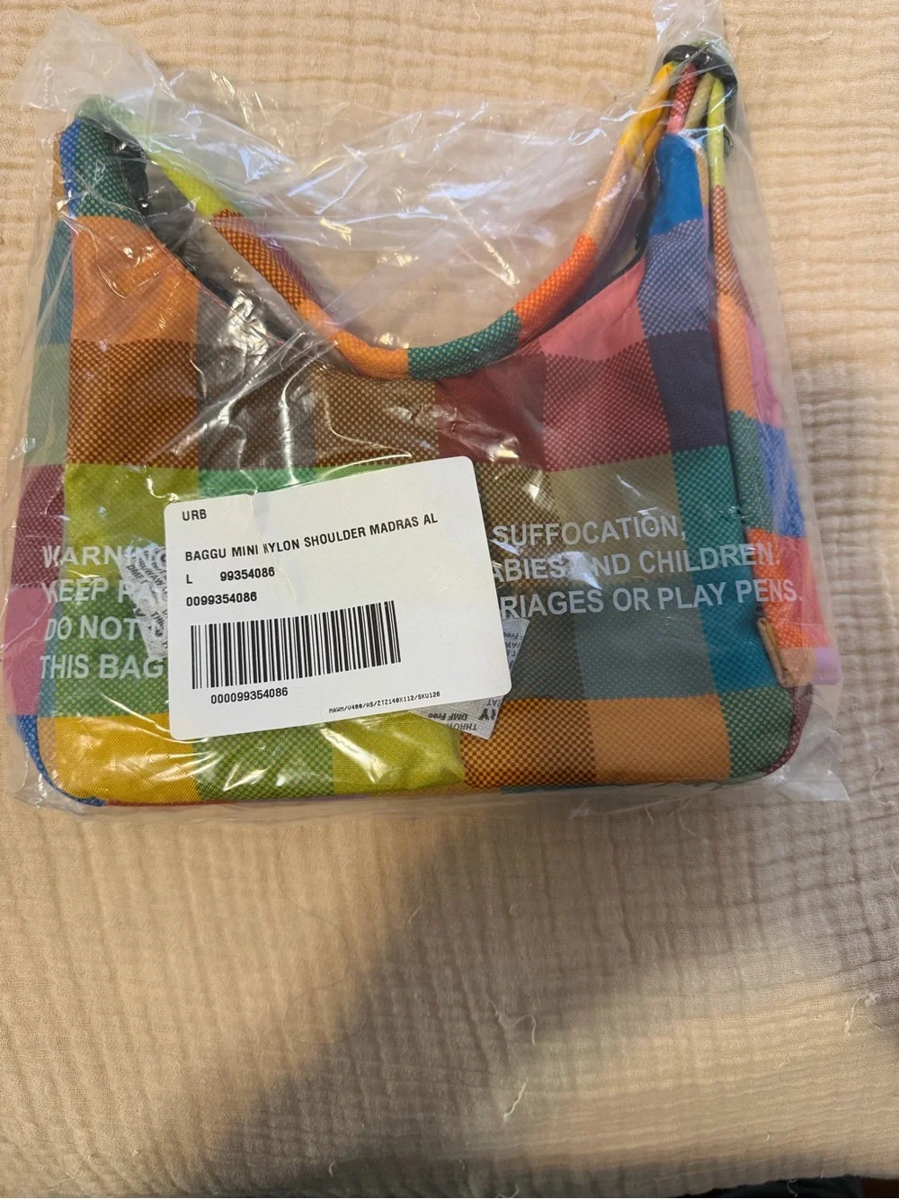 BAGGU Mini Nylon Shoulder Bag - Madras Plaid Multi NWT - Picture 3 of 3